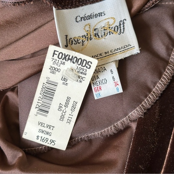 JOSEPH RIBKOFF Vintage Velvet Swing Dress Chocolate Brown Quiet Luxury Glam NWT - Picture 12 of 16